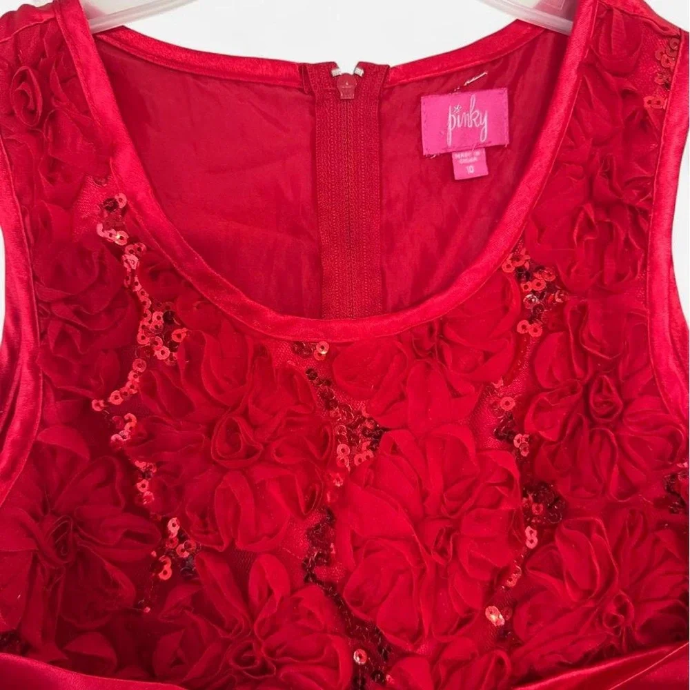 Kids pinky girls Red lace babydoll dress with bow detail Zise 10